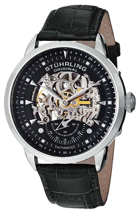 stuhrling watch skeleton automatic movement.